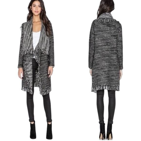 Vince Fringe Wool Lamb Leather Oversized Heathered Boucle Knit Sweater Coat - Picture 1 of 10